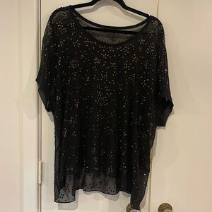 Eileen Fisher Short sleeve black, sequin sheer shirt.